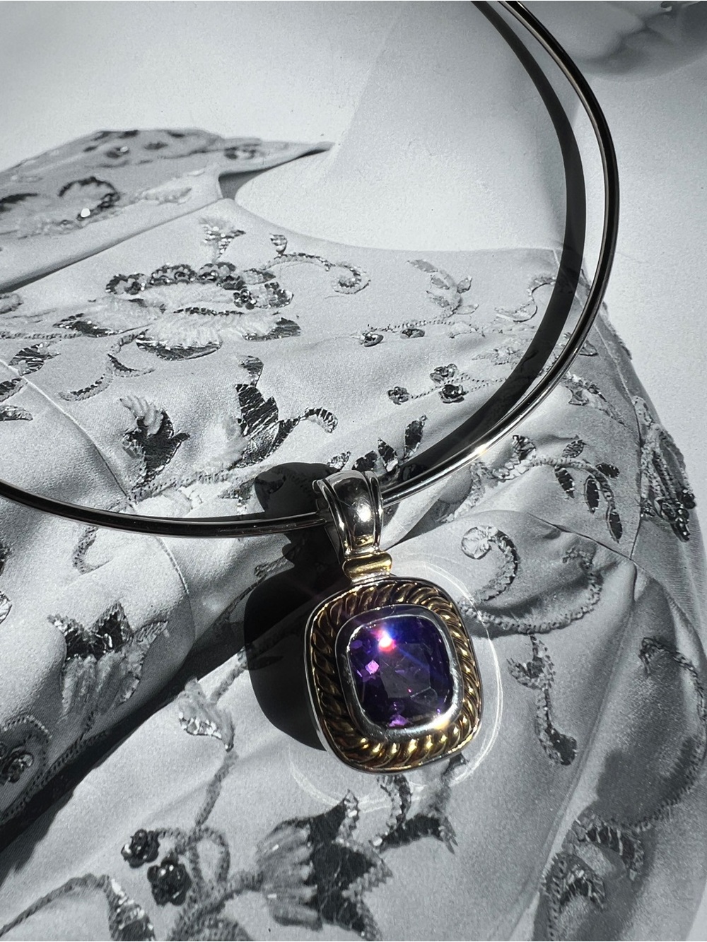 Choker Necklace with Giant Purple Gemstone Pendant